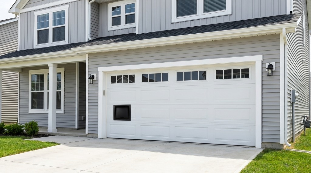 Garage door with package hatch installed
